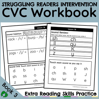 Preview of Book 3 Workbook/Struggling Readers Intervention Companion/CVC Worksheets