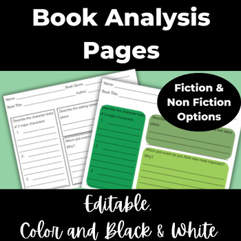 Preview of Book Analysis Pages - Book Report Talk Printable Digital Editable Middle School