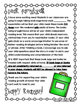 Book Bag Introduction Parent Letter Home - Missing Book Bag Note - Book ...