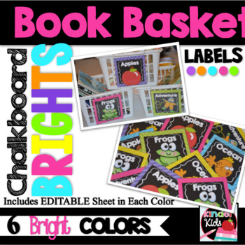 Preview of Book Basket Labels for Classroom Library {Chalkboard BRIGHTS} plus Editable Page