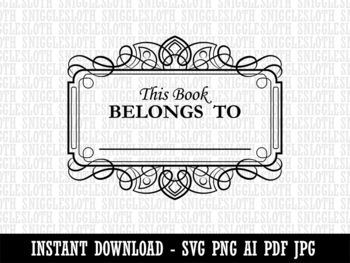 Book Belongs To Clipart Instant Digital Download AI PDF SVG PNG JPG Files  for Co