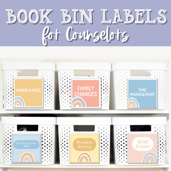 Preview of Book Bin Labels Counselor School Counseling Office Decor Social Worker 40 Signs