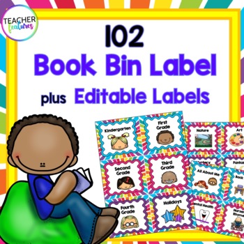 Preview of Rainbow Burst Book Bin Labels EDITABLE Classroom Library Labels