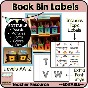 Preview of Editable Book Bin Labels for Classroom Leveled Reading Library