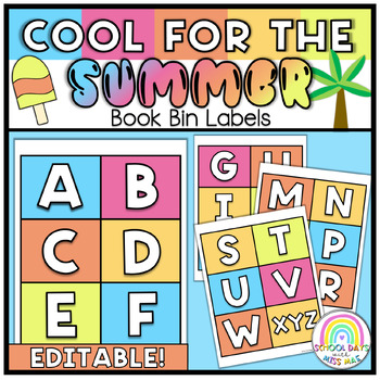 Preview of Book Bin Labels EDITABLE // Cool for the Summer Collection