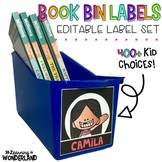 Book Bin Labels | Editable Name Tags | B&W Background
