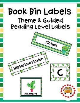 Preview of Book Bin Labels (Theme & Guided Reading)- Cactus Themed - Editable
