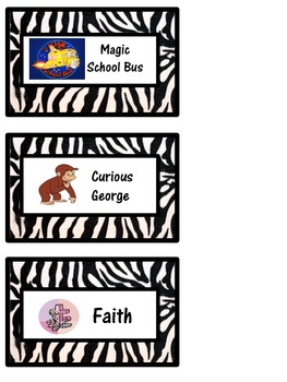 Preview of Book Bin Labels for Classroom Library Zebra