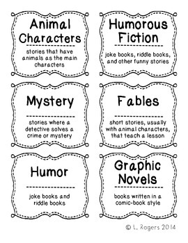 book box genre labels with descriptions for classroom library tpt