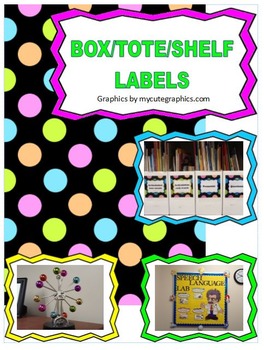 Preview of Book Box, Tote, Bin, Shelf Labels - Polka dots, Bright colors, Speech Room Theme