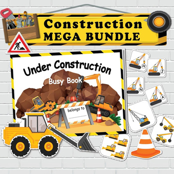 Preview of Book Bundle, Construction Theme, Toddler Learning Binder, Preschool Quiet Book