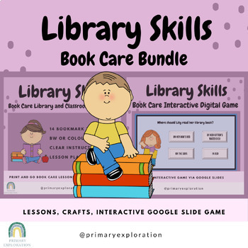 Preview of Book Care Bundle: Lesson, Craft, Digital Interactive Google Slide Game
