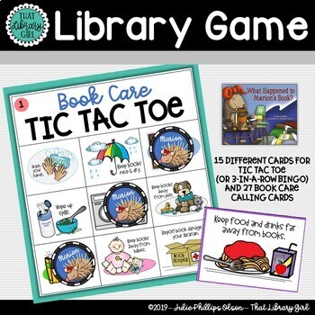 Preview of Book Care Lesson Tic Tac Toe or Bingo Game for What Happened to Marion's Book?
