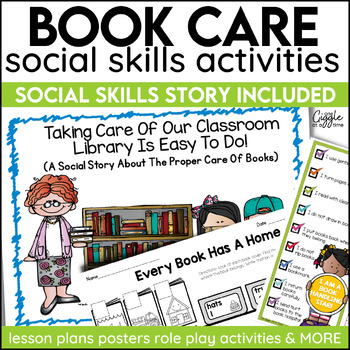 Preview of Taking Care Of Books Social Story Book Care Rules Posters Bookmarks Activities 