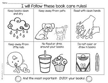 Book Care Rules Coloring Page And Bookmarks Free Tpt