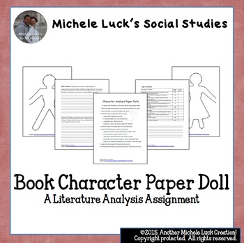 Preview of Book Character Analysis Paper Doll Assignment