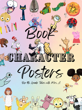 Preview of Book Character Posters Pastel Rainbow Theme