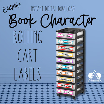 Preview of Book Characters Rolling Cart Labels | Literary Characters Design | Teacher Easy