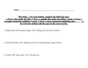 Preview of Book Citation Scramble Worksheet (MLA)