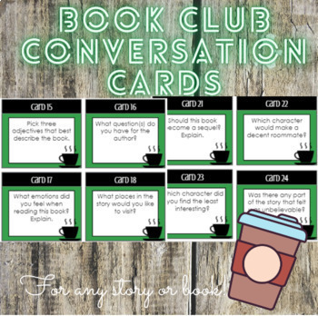 Preview of Book Club Discussion Cards for Middle School