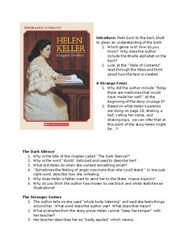 Preview of Book Club Discussion Questions for Helen Keller