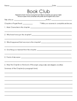Book Club Form by Moore Allred Montessori | TPT