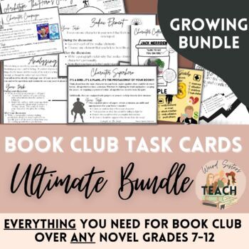 Preview of Book Club/Literature Circle Task Cards: Ultimate Growing Bundle 7-12 {Set of 30}