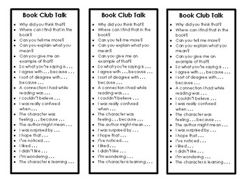 Preview of Book Club (Literature Circles) Talking Starters - Book Marks