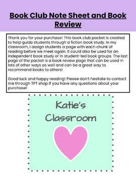 Preview of Book Club Note Sheet and Book Review