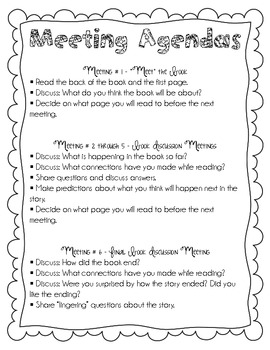 Book Club Planning Sheet, Agendas, and Question Sheet for Students