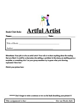 Preview of Book Club Role Sheet: Artful Artist