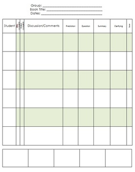 Preview of Book Club or Reciprocal Teaching Record Keeping Form