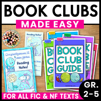 Preview of Book Clubs Discussion Cards Literature Circles 2nd 3rd 4th Grade Activities F/NF