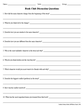 book clubs discussion questions worksheet by efficiency expert