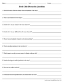 Book Clubs - Discussion Questions Worksheet