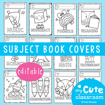 Preview of Book Covers for Subjects - Editable to Colour In