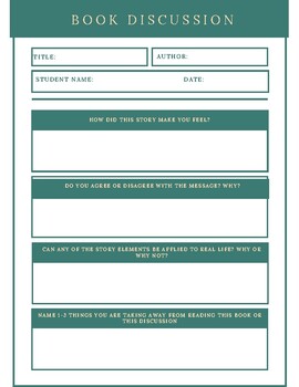 Book Discussion Worksheet by All About The Students | TPT