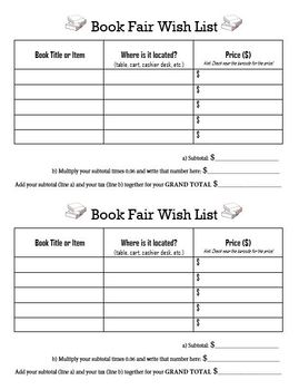 Book Fair Wish List By The Book Wizard Teachers Pay Teachers