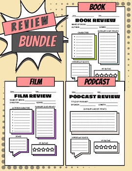 Preview of Book, Film/Movie Podcast Review Worksheets Bundle