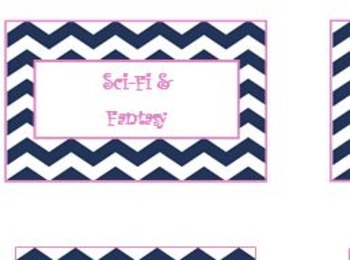 Preview of Book Genre Labels in Navy Chevron with Pink Detail