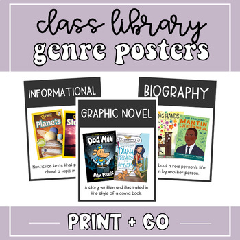 Book Genre Posters for Classroom Library | Black + White & Modern Rainbow