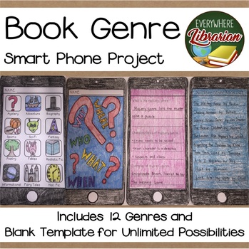 Preview of Book Genre Smart Phone Project - 12 Genres - Fun and Creative Activity
