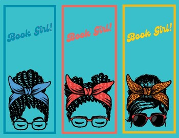 Preview of Book Girl! Bookmarks - Blue- printable, Women's History Month, Celebrate Women!