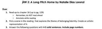 Preview of Book Group Homework 3 Guide with Key: A Long Pitch Home by Natalie Dias Lorenzi