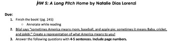 Preview of Book Group Homework 5 Guide with Key: A Long Pitch Home by Natalie Dias Lorenzi