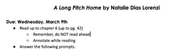 Preview of Book Group Homework Guide with Key: A Long Pitch Home by Natalie Dias Lorenzi