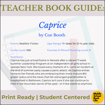 Preview of Book Guide: "Caprice" by Coe Booth (teacher guide for independent reading)