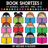 Book Kid Shorties Clipart + FREE Blacklines - Commercial Use