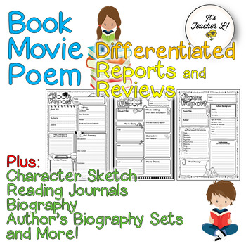 Preview of Book Movie Poem Differentiated Report Review 4th 5th 6th Grade ELA Worksheets