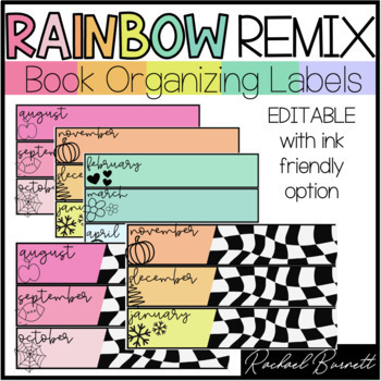 Preview of Book Organizing Labels // Rainbow Remix 90's retro y2k classroom decor